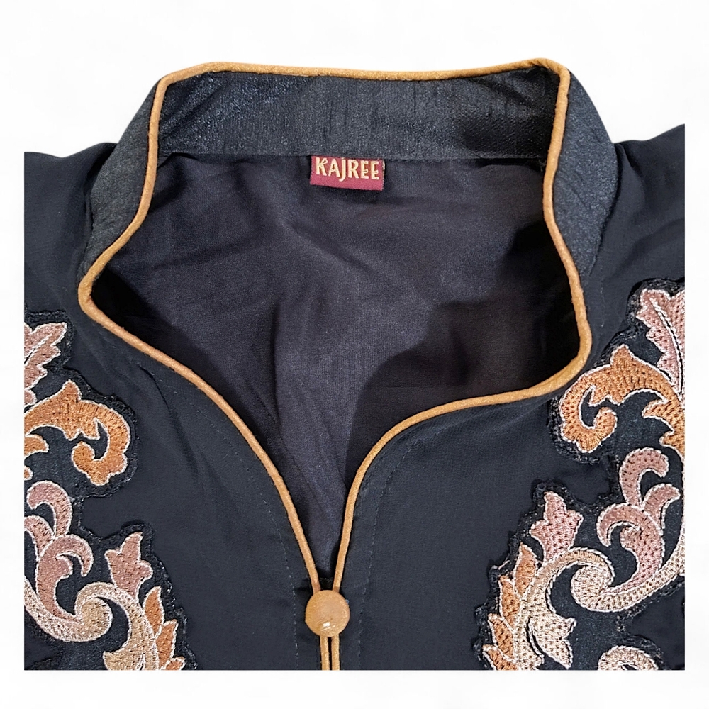 Vintage Kajree Kaftan Embroidered Detailing Black / Tan Womens Size Large - Picture 10 of 11